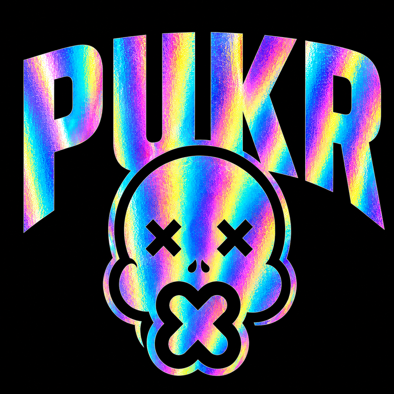PUKR holographic skull logo
